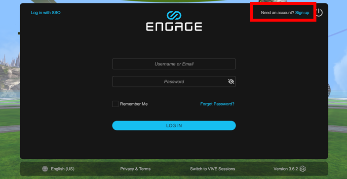 ENGAGE 앱을 열고 우측 상단에 가입을 선택합니다.